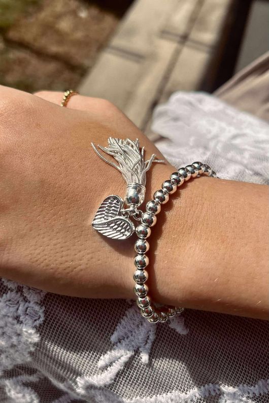 Laundry B Free Spirit Stretch Stacker Bracelet Angel Heart & Tassel Silver /6 